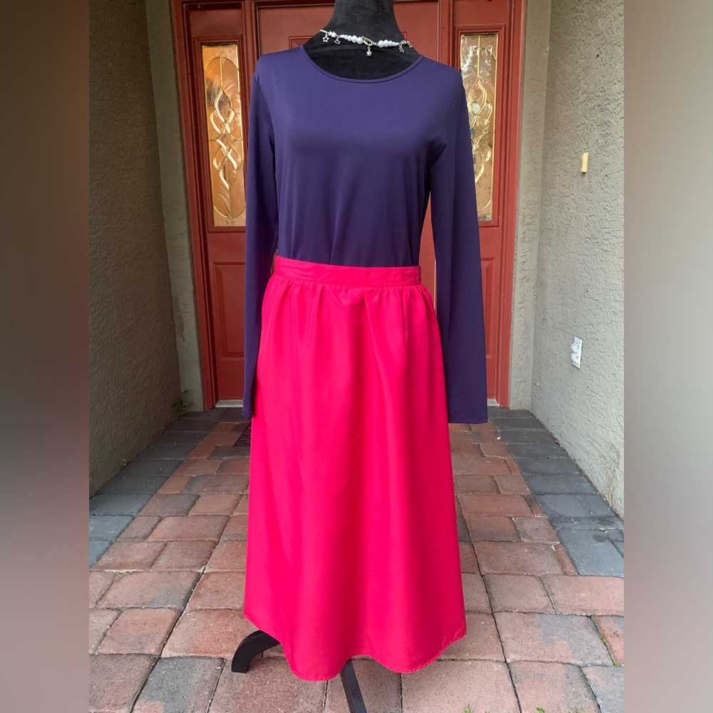 Vintage Bright Pink A Line Midi Skirt